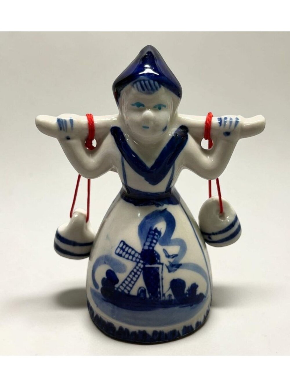 Delft Style Dutch Milkmaid Girl Figurine Vintage Ceramic Windmill Scene